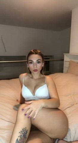 bed sex girlfriend smile tiny-tits gif