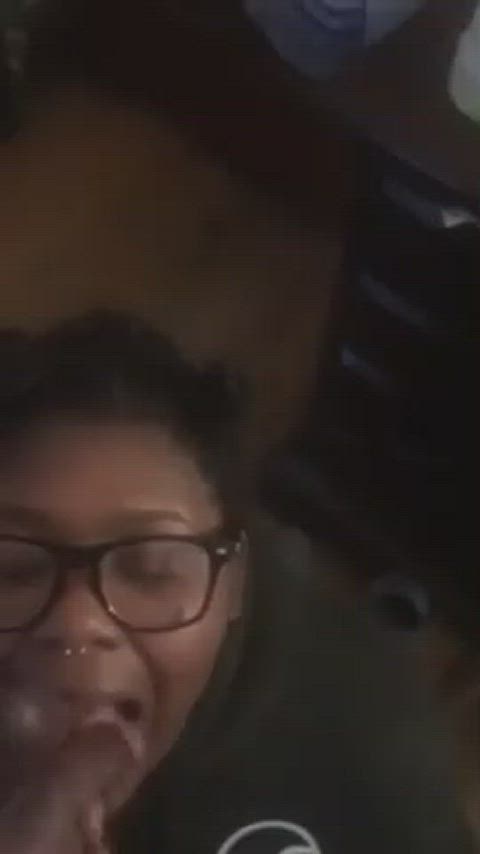 bbw cum cum in mouth cumshot ebony facial glasses nerd teen gif