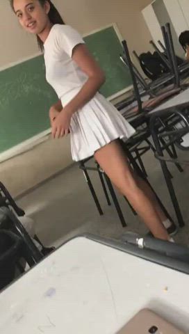 panties schoolgirl small tits striptease gif
