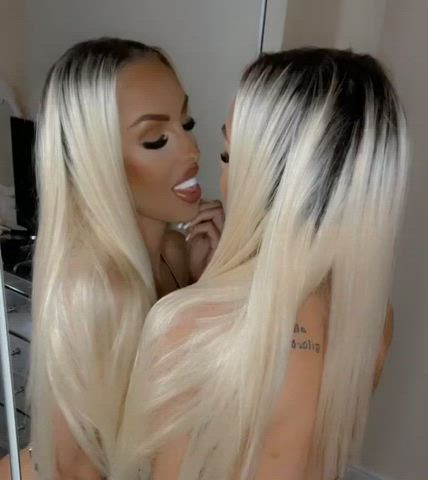 big tits blonde fake tits kissing mirror onlyfans petite selfie webcam gif