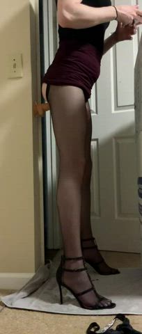 femboy high heels lingerie pantyhose sissy sissy slut trans trans woman gif
