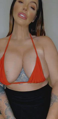 big tits brunette curvy huge tits milf onlyfans strip striptease topless gif