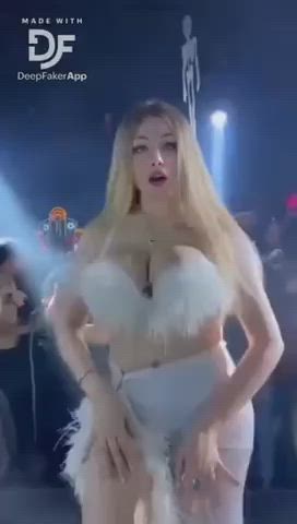 arab belly button big tits blonde dancing long hair pierced piercing thick gif