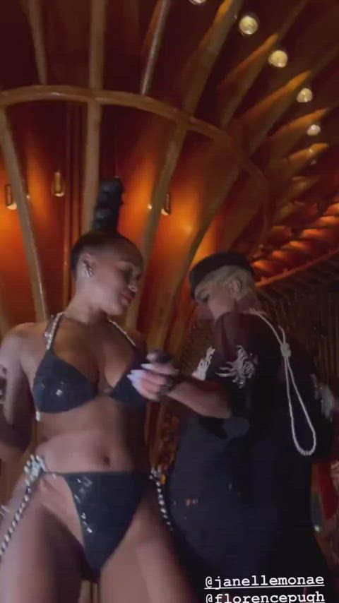 Florence Pugh admiring Janelle Monae boobs