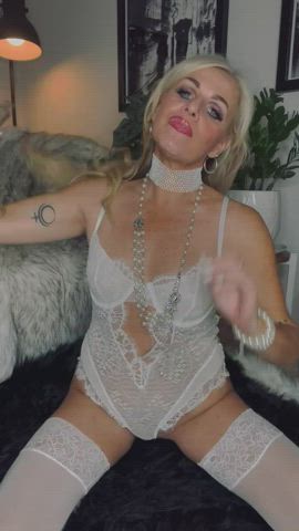 blonde lingerie milf striptease tits gif