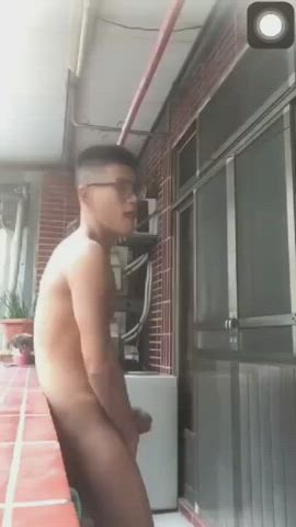Asian Cock Masturbating Outdoor gif