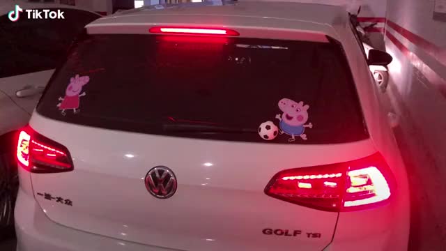 Peggy playing soccer on the car