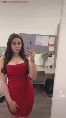 bbw brunette cleavage dress student teen tight tiktok r/tiktits gif