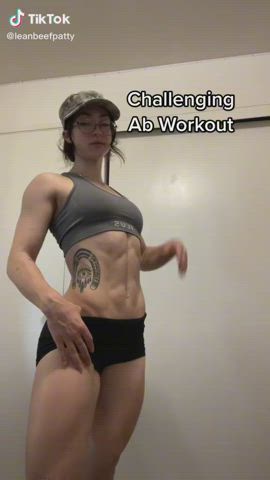 abs fitness glasses muscular girl nerd sfw tiktok workout gif