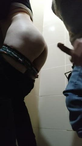 anal bareback gay public standing doggy toilet gif