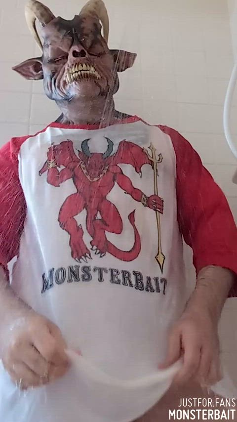 demon fetish gay halloween horror mask masturbating monster shower wet gif