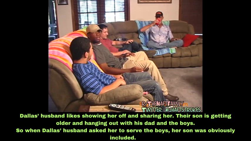 Dad shows off his mom to his friends and encourages her to serve them