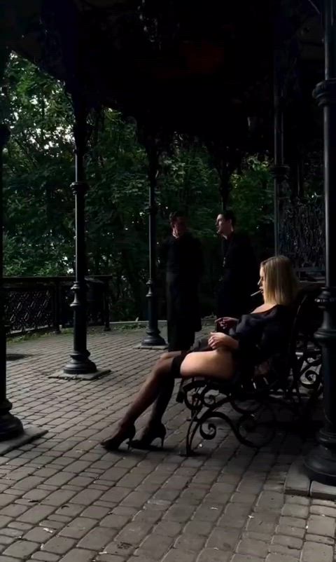 blonde high heels smoking stockings gif