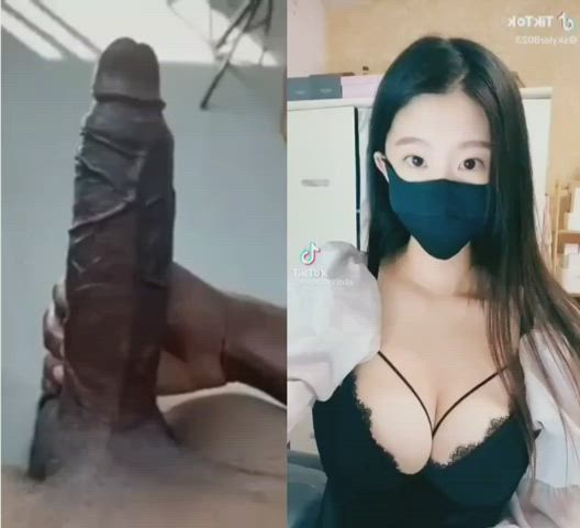 asian bbc babecock big dick big tits interracial teasing tiktok gif