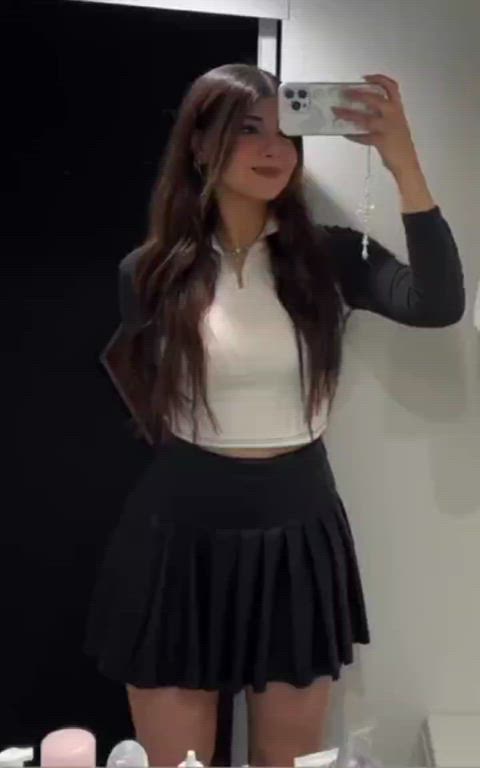 body brunette legs natural natural tits skirt gif