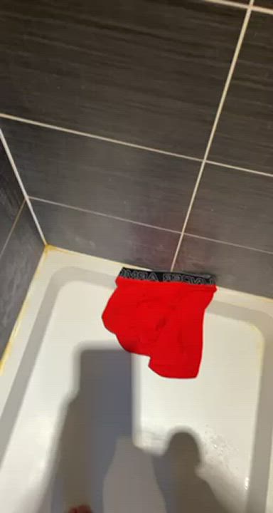My poor underwear being used as cum rag.