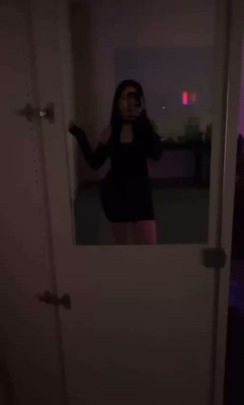 ass booty brunette cute dress homemade mirror teen tiktok tits gif