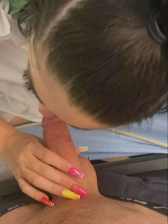 Amateur Blowjob Brunette Couple Hospital Patient Sucking gif