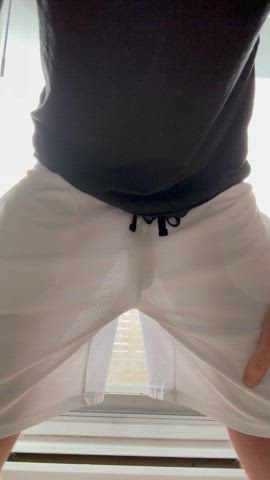 big dick bulge bulgexxl cock commando hairy shorts uncut gif