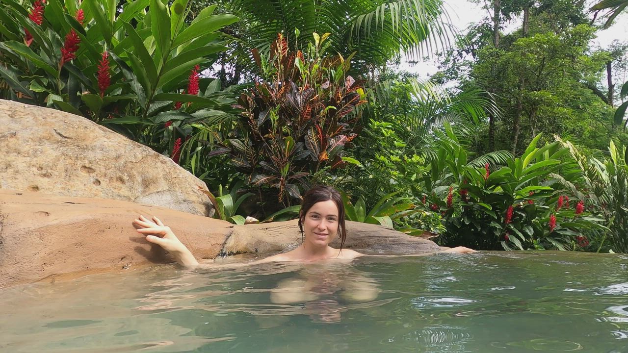 Beautiful natural hot springs in the Costa Rican rainforest. A popular spot so had