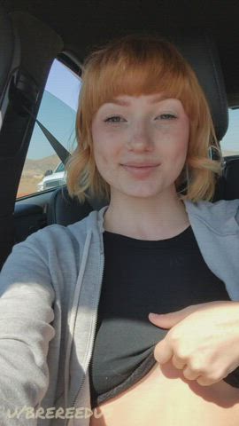 Boobs Car Public Redhead gif