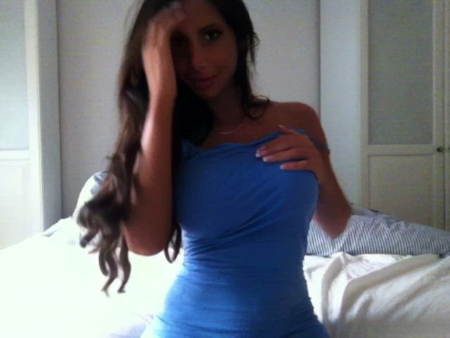 That blue dress is so tight on her curvy body