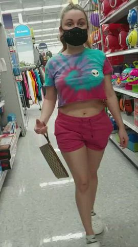 Flashing hot tits near sporting goods