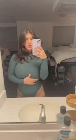 big tits bodysuit mirror gif