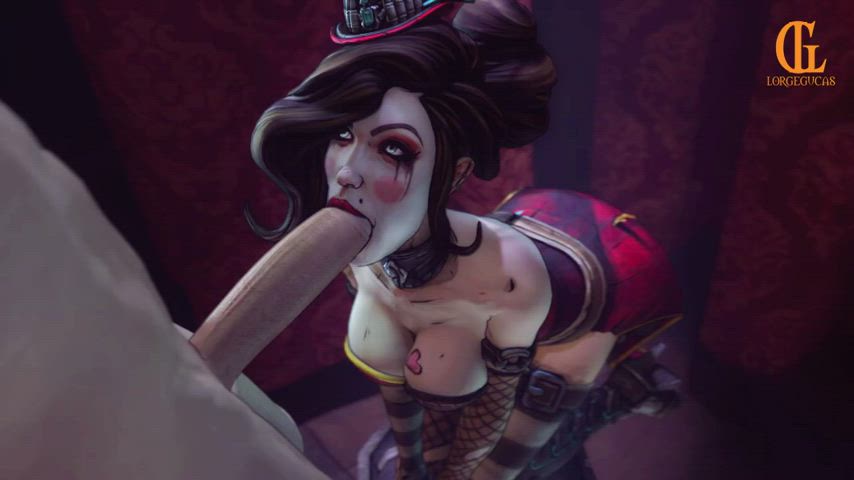 3d animation big tits blowjob brunette choker cleavage clothed gif