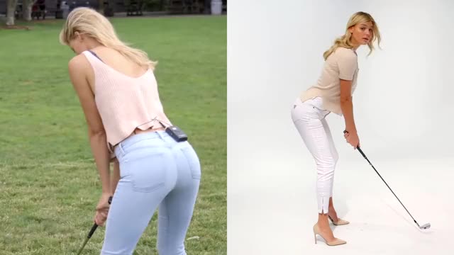 Kelly Rohrbach - golfing, split-screen