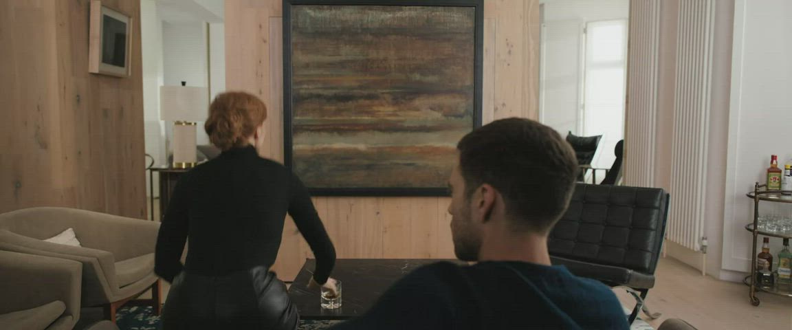 Ass Celebrity Jessica Chastain Leather Skirt gif