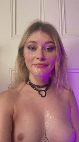 alt blonde british cumshot facial fishnet messy small tits gif