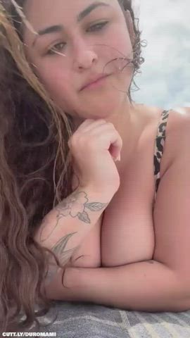 Amateur Beach Boobs Flashing Outdoor Public Tits Topless gif