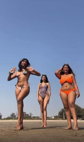 beach bikini dancing desi indian teen teens threesome twerking gif