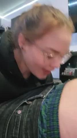 Amateur Blonde Blowjob Glasses Homemade Sucking gif