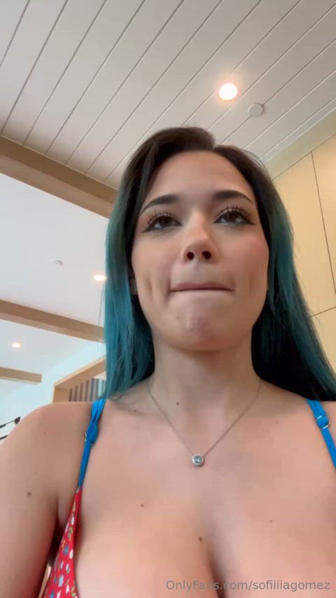 bikini busty onlyfans blue hair gif