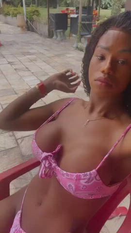 bikini brazilian cleavage clothed cute ebony eye contact solo gif