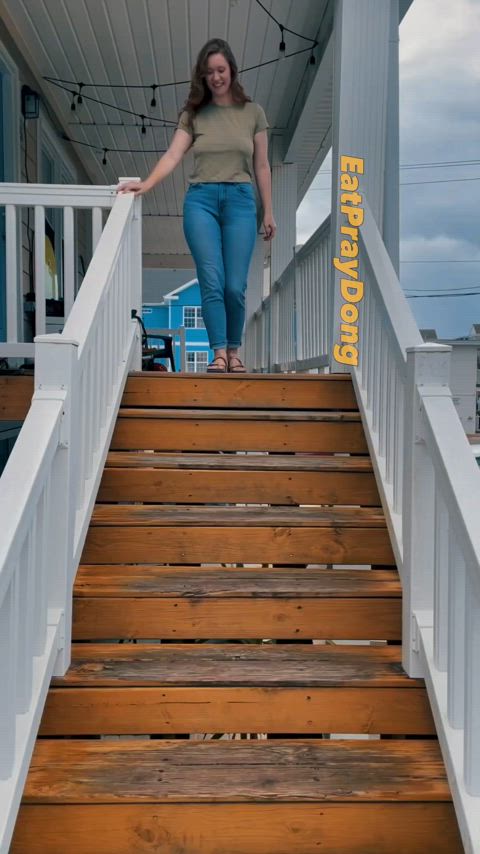 Braless Down the Steps