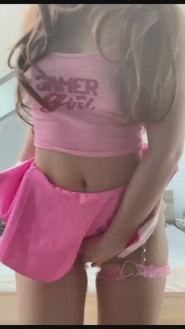 ? Your petite fuckdoll is wearing a pink skirt for tonight hihi ?