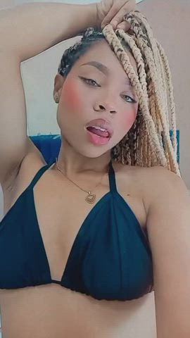 ass bikini blonde ebony green eyes tank top tattoo thighs gif