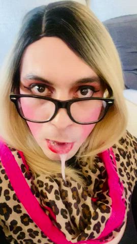 crossdressing cum in mouth cum swallow sissy slut gif