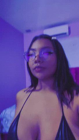 camgirl curvy ebony glasses latina lingerie schoolgirl sensual tits gif