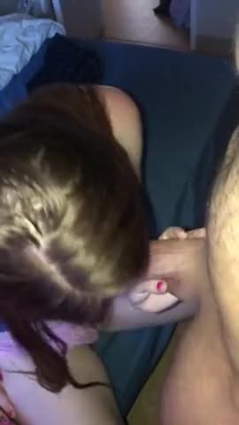 Cute redhead sucks huge hard cock for fun