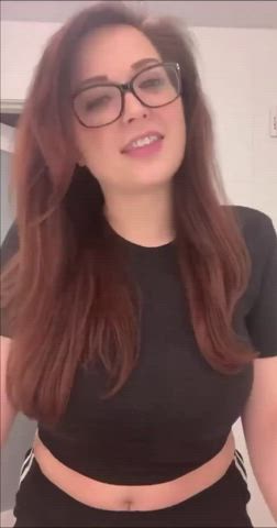 Big Tits Glasses Redhead Flashing Smile Nipples gif