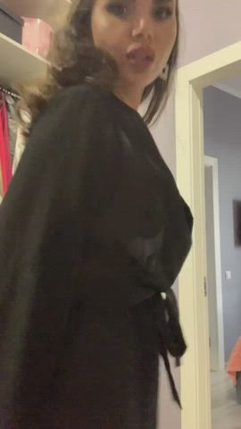 Brunette Clothed Stockings gif
