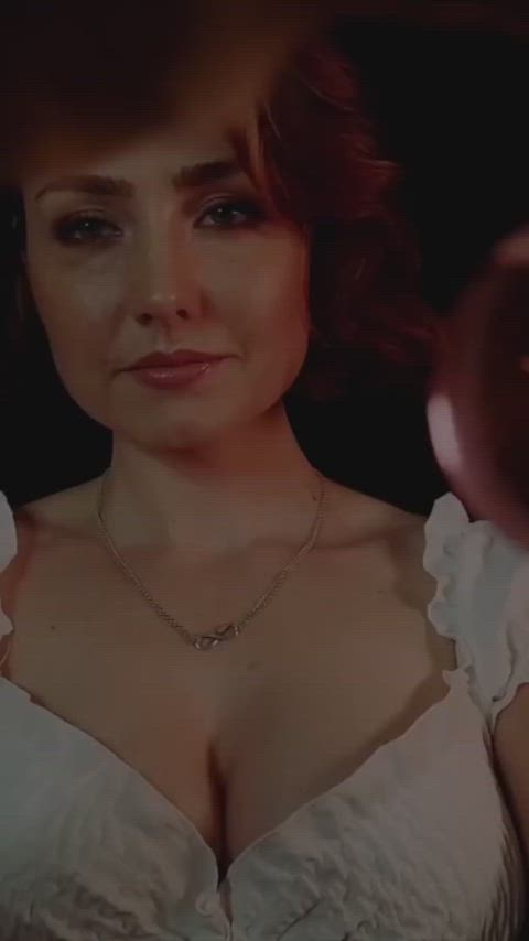 asmr beautiful boobs british cleavage natural tits sexy sexy voice short hair gif