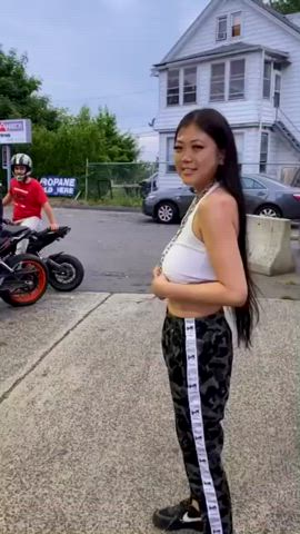 Asian Big Tits Flashing Public gif