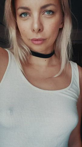 boobs choker flashing lips natural tits nipples skirt teasing tits gif