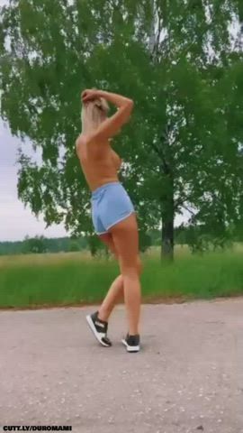 Blonde Boobs Dancing Flashing Public Tits Topless gif