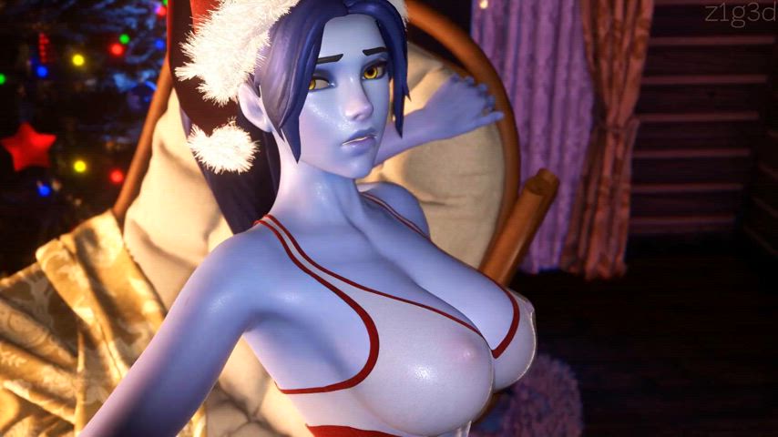 3d animation big tits bouncing tits christmas lingerie overwatch ponytail see through